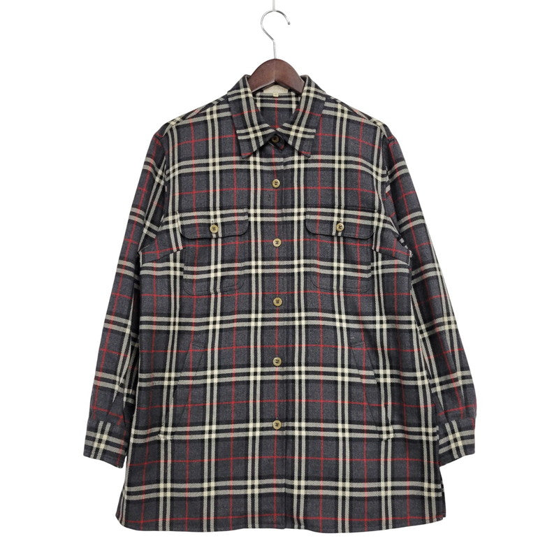 【中古品】【メンズ】 CASHMERE BLEND WOOL CHECK SHIRT FEA46-077 カシミヤ ブレンド ウール チェック シャツ 白タグ 長袖 トップス 141-251005-as-02-izu サイズ：42 カラー：グレー系 万代Net店
