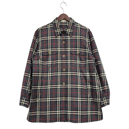 【中古品】【メンズ】 Burberrys バーバリーズ CASHMERE BLEND WOOL CHECK SHIRT FEA46-077 カシミヤ ブレンド ウール チェック シャツ 白タグ 長袖 トップス 141-251005-as-02-izu サイズ：42 カラー：グレー系 万代Net店