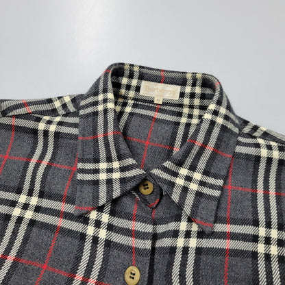 【中古品】【メンズ】 CASHMERE BLEND WOOL CHECK SHIRT FEA46-077 カシミヤ ブレンド ウール チェック シャツ 白タグ 長袖 トップス 141-251005-as-02-izu サイズ：42 カラー：グレー系 万代Net店