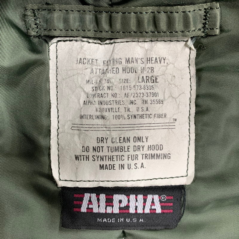 【中古品】【メンズ】 ALPHA INDUSTRIES アルファ インダストリーズ 1615-573-8335 USA製 IDEAL アイディール ジッパー 初期タグ 80S N-2B FLIGHT JACKET フライト ジャケット アウター 145-251006-ya-07-izu サイズ：L カラー：カーキ 万代Net店