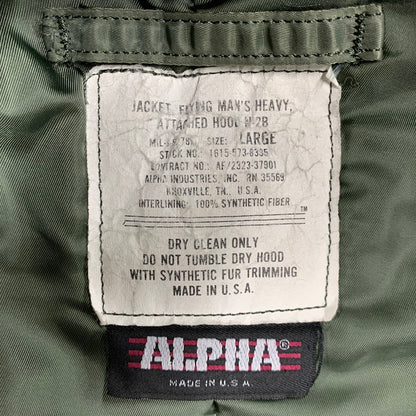 【中古品】【メンズ】 ALPHA INDUSTRIES アルファ インダストリーズ 1615-573-8335 USA製 IDEAL アイディール ジッパー 初期タグ 80S N-2B FLIGHT JACKET フライト ジャケット アウター 145-251006-ya-07-izu サイズ：L カラー：カーキ 万代Net店