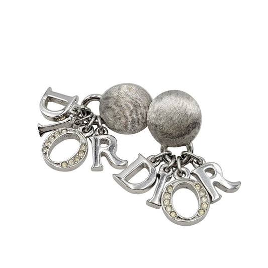 【中古品】【レディース】 Christian Dior クリスチャンディオール LINE STONE LOGO CHARM EARRING ラインストーン ロゴ チャーム イヤリング アクセサリー 182-251013-km-06-izu カラー：シルバー 万代Net店