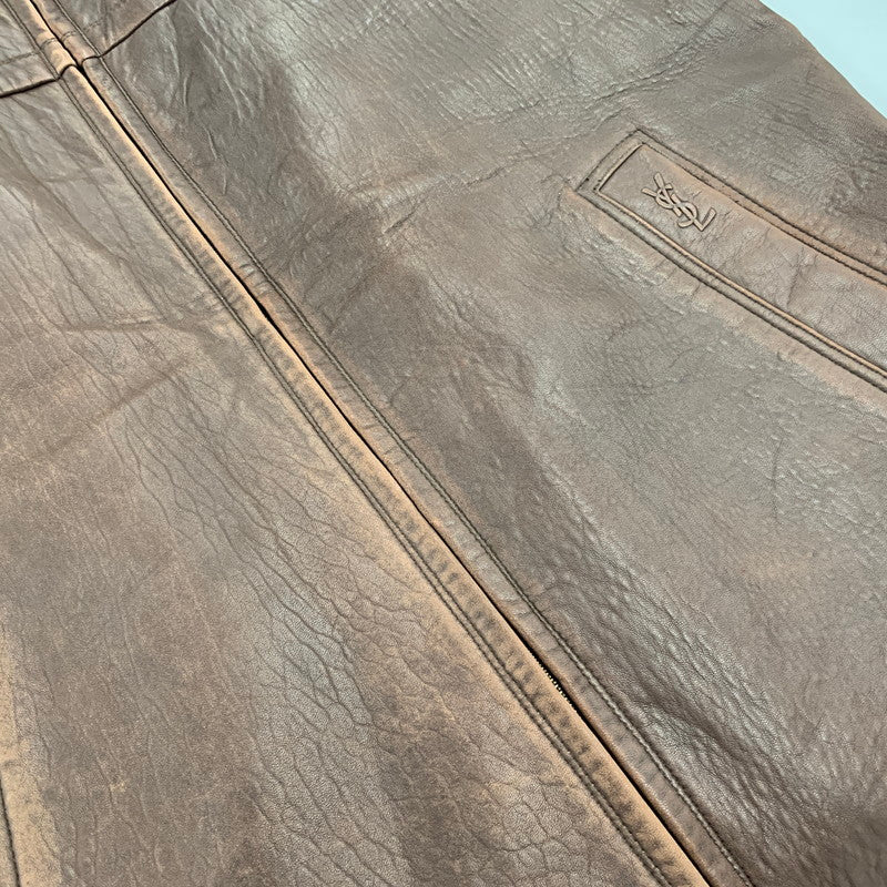 【現状渡し品】【メンズ】 OLD YVES SAINT LAURENT オールド イヴサンローラン LEATHER JACKET レザージャケット アウター 146-251016-as-06-izu サイズ：100 カラー：ブラウン 万代Net店