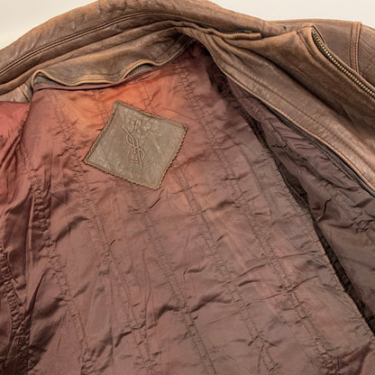 【現状渡し品】【メンズ】 OLD YVES SAINT LAURENT オールド イヴサンローラン LEATHER JACKET レザージャケット アウター 146-251016-as-06-izu サイズ：100 カラー：ブラウン 万代Net店
