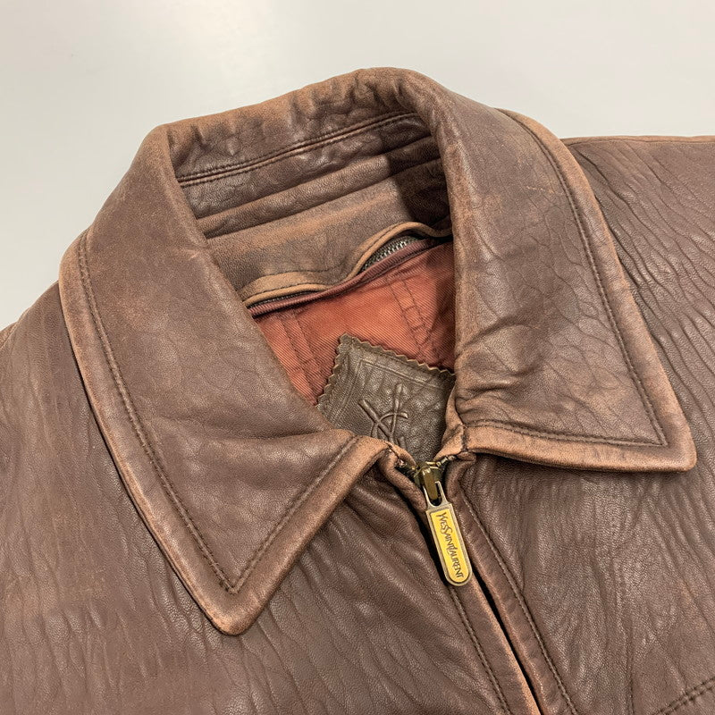 【現状渡し品】【メンズ】 OLD YVES SAINT LAURENT オールド イヴサンローラン LEATHER JACKET レザージャケット アウター 146-251016-as-06-izu サイズ：100 カラー：ブラウン 万代Net店