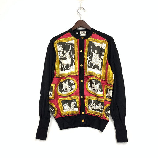 【中古品】【レディース】 HERMES-PARIS エルメス パリ GOLD BUTTON PAINTING WOOL SILK KNIT CARDIGAN ゴールドボタン ウール シルク ニット カーディガン イタリア製 168-251016-as-12-izu サイズ：38 カラー：ブラック系 万代Net店