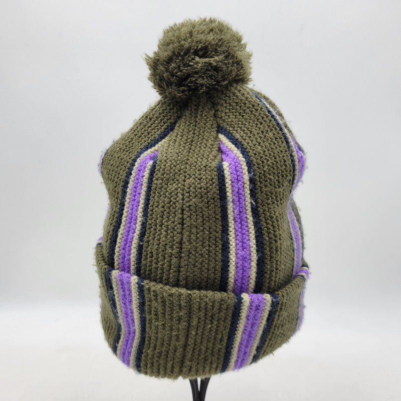 【中古品】【メンズ/レディース】 STUSSY ステューシー STRIPED POM BEANIE 1321079 ストライプ ビーニー ニット帽 帽子 185-251028-as-39-izu サイズ：F カラー：カーキ 万代Net店