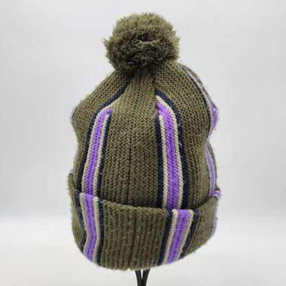 【中古品】【メンズ/レディース】 STUSSY ステューシー STRIPED POM BEANIE 1321079 ストライプ ビーニー ニット帽 帽子 185-251028-as-39-izu サイズ：F カラー：カーキ 万代Net店
