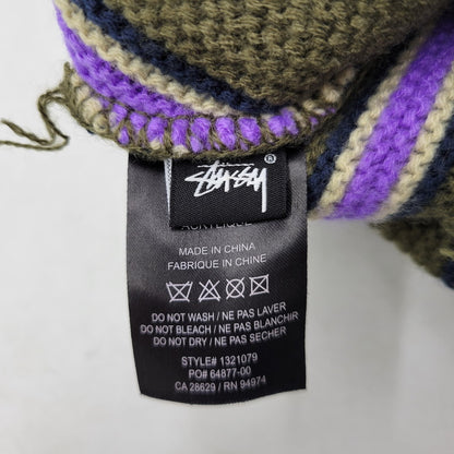 【中古品】【メンズ/レディース】 STUSSY ステューシー STRIPED POM BEANIE 1321079 ストライプ ビーニー ニット帽 帽子 185-251028-as-39-izu サイズ：F カラー：カーキ 万代Net店