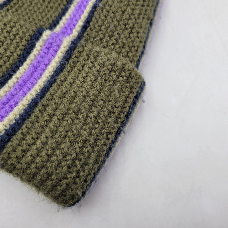【中古品】【メンズ/レディース】 STUSSY ステューシー STRIPED POM BEANIE 1321079 ストライプ ビーニー ニット帽 帽子 185-251028-as-39-izu サイズ：F カラー：カーキ 万代Net店