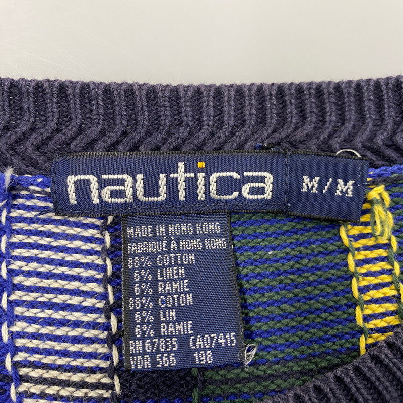 【現状渡し品】【メンズ】 NAUTICA ノーティカ COTTON KNIT SWEATER コットン ニット セーター 香港製 チェック 長袖 トップス 146-251028-as-20-izu サイズ：M カラー：マルチカラー 万代Net店