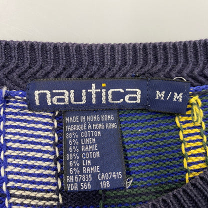 【現状渡し品】【メンズ】 NAUTICA ノーティカ COTTON KNIT SWEATER コットン ニット セーター 香港製 チェック 長袖 トップス 146-251028-as-20-izu サイズ：M カラー：マルチカラー 万代Net店