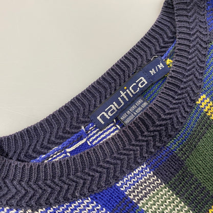 【現状渡し品】【メンズ】 NAUTICA ノーティカ COTTON KNIT SWEATER コットン ニット セーター 香港製 チェック 長袖 トップス 146-251028-as-20-izu サイズ：M カラー：マルチカラー 万代Net店