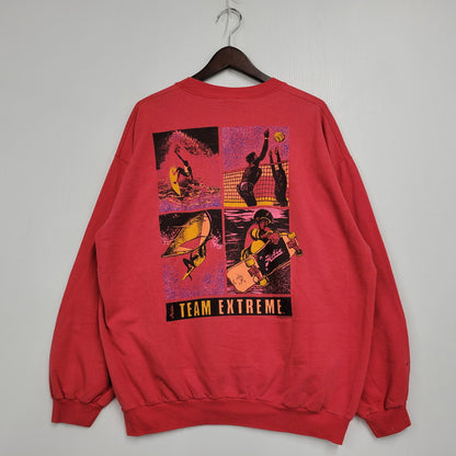 【中古品】【メンズ】 HOBIE ホビー TEAM EXTREME SWEATSHIRT スウェットシャツ USA製 トレーナー 長袖 トップス 146-251028-as-16-izu サイズ：XL カラー：レッド系 万代Net店