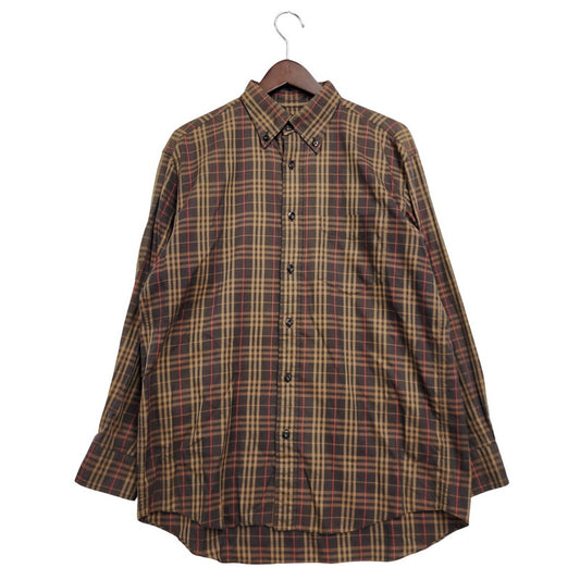 【中古品】【メンズ】 BURBERRY LONDON バーバリーロンドン CHECK LS BD SHIRT BBW80-940 チェック ロングスリーブ ボタンダウン シャツ 日本製 長袖 トップス 141-251026-as-13-izu サイズ：L カラー：ブラウン系 万代Net店