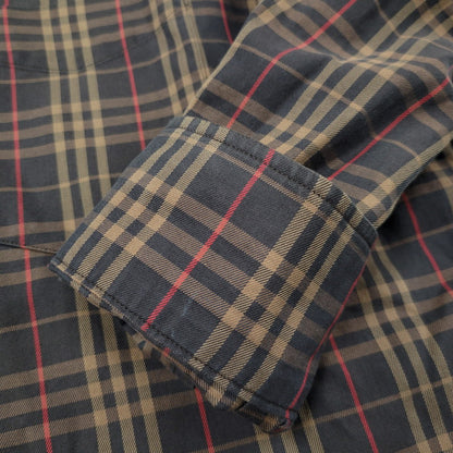 【中古品】【メンズ】 BURBERRY LONDON バーバリーロンドン CHECK LS BD SHIRT BBW80-940 チェック ロングスリーブ ボタンダウン シャツ 日本製 長袖 トップス 141-251026-as-13-izu サイズ：L カラー：ブラウン系 万代Net店