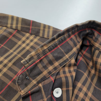 【中古品】【メンズ】 BURBERRY LONDON バーバリーロンドン CHECK LS BD SHIRT BBW80-940 チェック ロングスリーブ ボタンダウン シャツ 日本製 長袖 トップス 141-251026-as-13-izu サイズ：L カラー：ブラウン系 万代Net店