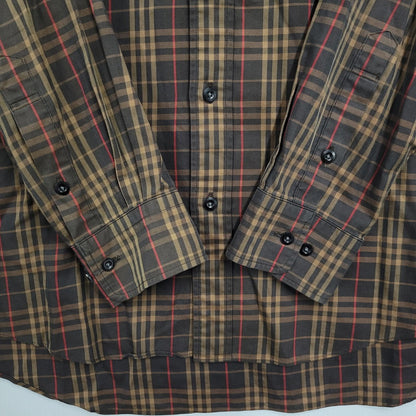 【中古品】【メンズ】 BURBERRY LONDON バーバリーロンドン CHECK LS BD SHIRT BBW80-940 チェック ロングスリーブ ボタンダウン シャツ 日本製 長袖 トップス 141-251026-as-13-izu サイズ：L カラー：ブラウン系 万代Net店