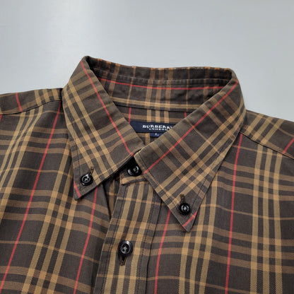 【中古品】【メンズ】 BURBERRY LONDON バーバリーロンドン CHECK LS BD SHIRT BBW80-940 チェック ロングスリーブ ボタンダウン シャツ 日本製 長袖 トップス 141-251026-as-13-izu サイズ：L カラー：ブラウン系 万代Net店