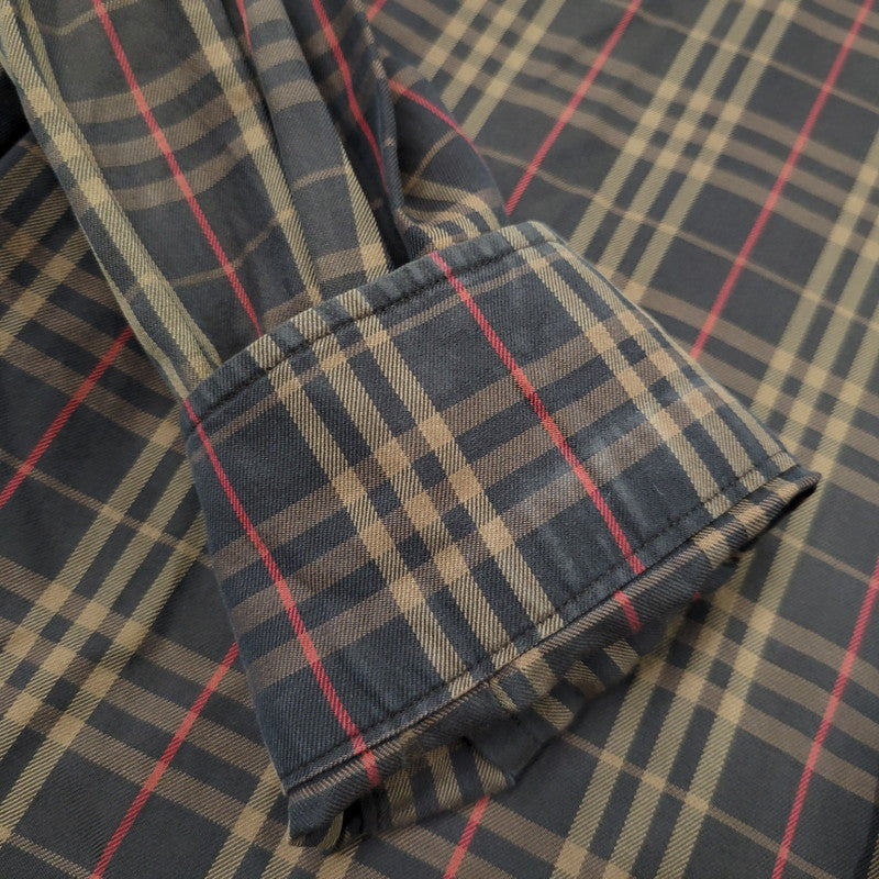 【中古品】【メンズ】 BURBERRY LONDON バーバリーロンドン CHECK LS BD SHIRT BBW80-940 チェック ロングスリーブ ボタンダウン シャツ 日本製 長袖 トップス 141-251026-as-13-izu サイズ：L カラー：ブラウン系 万代Net店