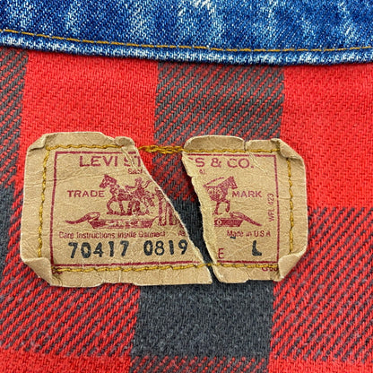 【中古品】【メンズ】 SMALL-E BUFFALO PLAID FLANNEL LINER CHEMICAL WASH DENIM JACKET 70417 0819 刻印527 ケミカルウォッシュ デニムジャケット USA製 アウター 146-251027-as-09-izu サイズ：L カラー：インディゴ 万代Net店