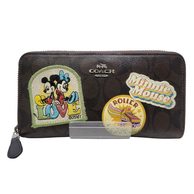 【中古品】【レディース】 COACH コーチ × DISNEY ディズニー SIGNATURE ROUND ZIP LONG WALLET F31350 シグネチャー ラウンドジップ ロングウォレット 長財布 181-251028-as-38-izu カラー：ブラウン 万代Net店