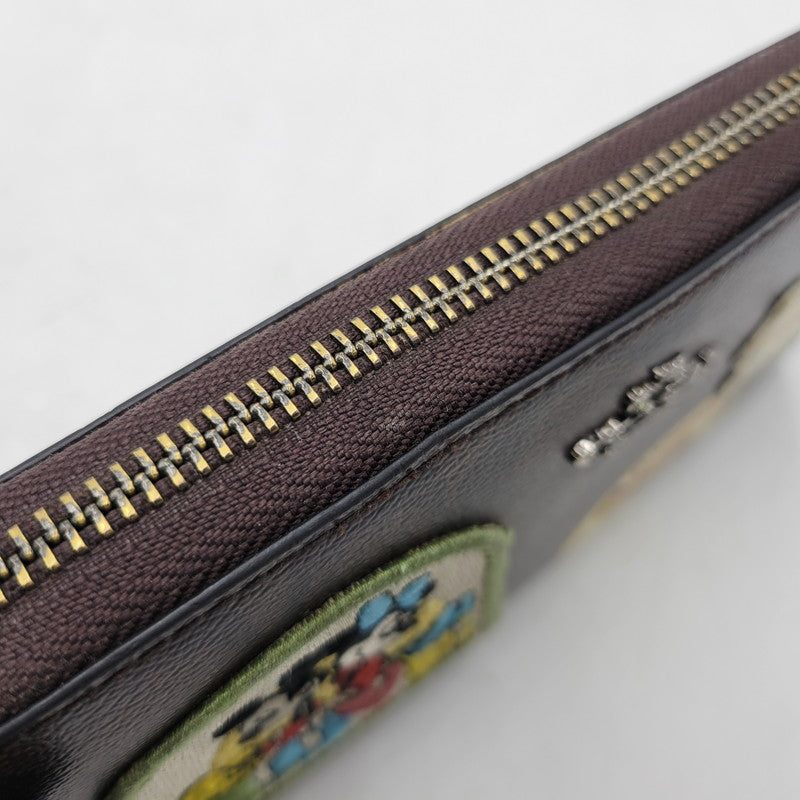 【中古品】【レディース】 COACH コーチ × DISNEY ディズニー SIGNATURE ROUND ZIP LONG WALLET F31350 シグネチャー ラウンドジップ ロングウォレット 長財布 181-251028-as-38-izu カラー：ブラウン 万代Net店