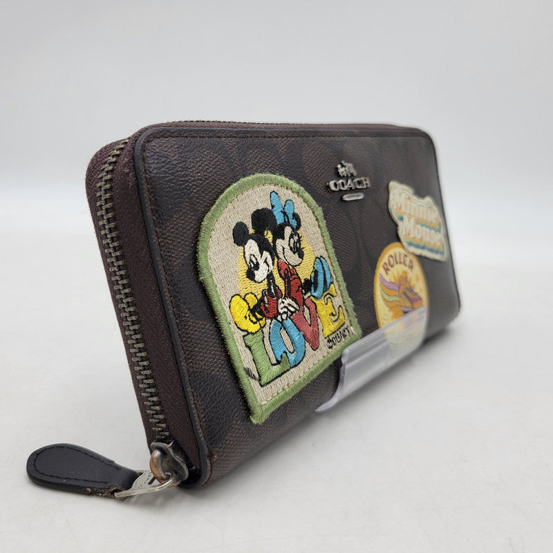 【中古品】【レディース】 COACH コーチ × DISNEY ディズニー SIGNATURE ROUND ZIP LONG WALLET F31350 シグネチャー ラウンドジップ ロングウォレット 長財布 181-251028-as-38-izu カラー：ブラウン 万代Net店