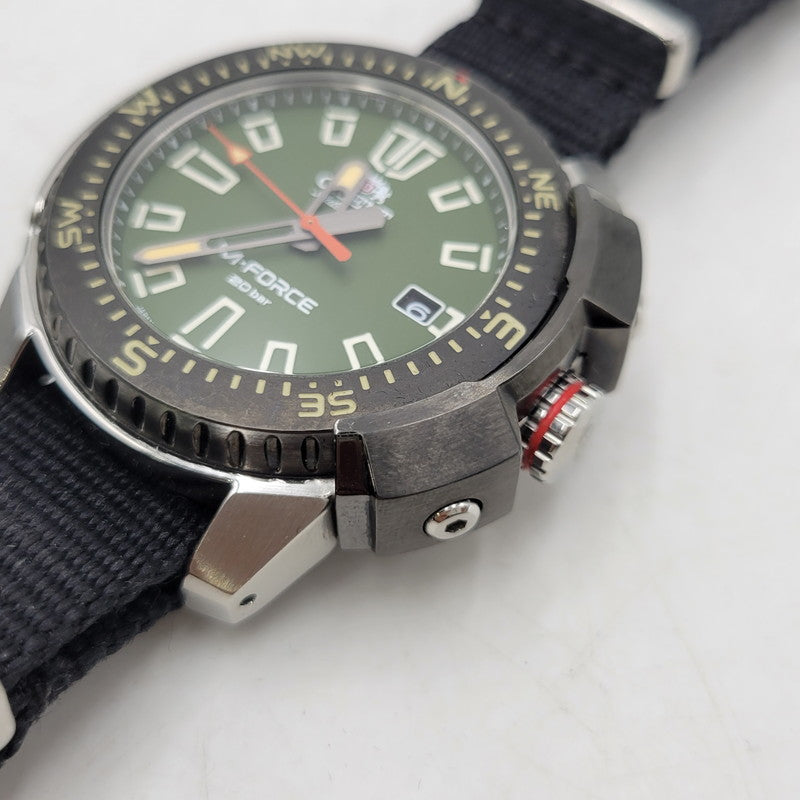 【中古品】【メンズ/レディース】 ORIENT オリエント M-FORCE QUARTZ RN-AC0N03E 自動巻き グリーン文字盤 腕時計 197-251106-as-11-izu カラー：ブラック×シルバー×グリーン 万代Net店