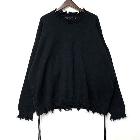 【中古品】【メンズ】 OPENING ACT オープニング アクト OPA200763 DAMAGE COTTON KNIT SWEATER ダメージ コットン ニット セーター トップス 長袖 140-251107-cs-30-izu サイズ：L カラー：ブラック 万代Net店