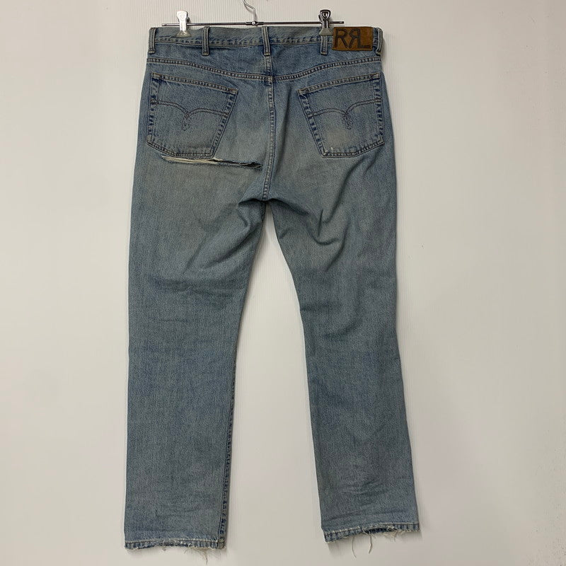 【現状渡し品】【メンズ】 RRL ダブルアールエル ZIP FLY STRAIGHT DENIM PANTS ジップフライ ストレート デニムパンツ USA製 ジーンズ ボトムス 157-251108-as-05-izu サイズ：40×32 カラー：ライトインディゴ 万代Net店
