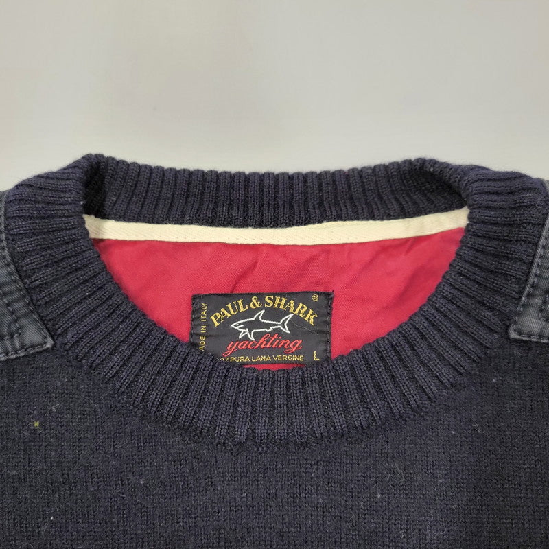 【現状渡し品】【メンズ】 PAUL&SHARK ポールアンドシャーク KNIT SWEATER ニット セーター イタリア製 長袖 トップス 146-251115-as-17-izu サイズ：L カラー：ネイビー 万代Net店