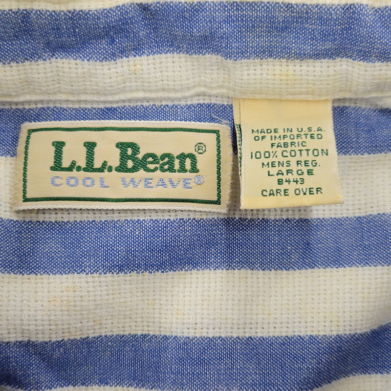 【現状渡し品】【メンズ】 L.L.Bean エルエルビーン COOL WEAVE STRIPE S/S SHIRT ストライプ ショートスリーブ シャツ USA製 半袖 トップス 146-251117-as-14-izu サイズ：L カラー：ブルー×ホワイト 万代Net店