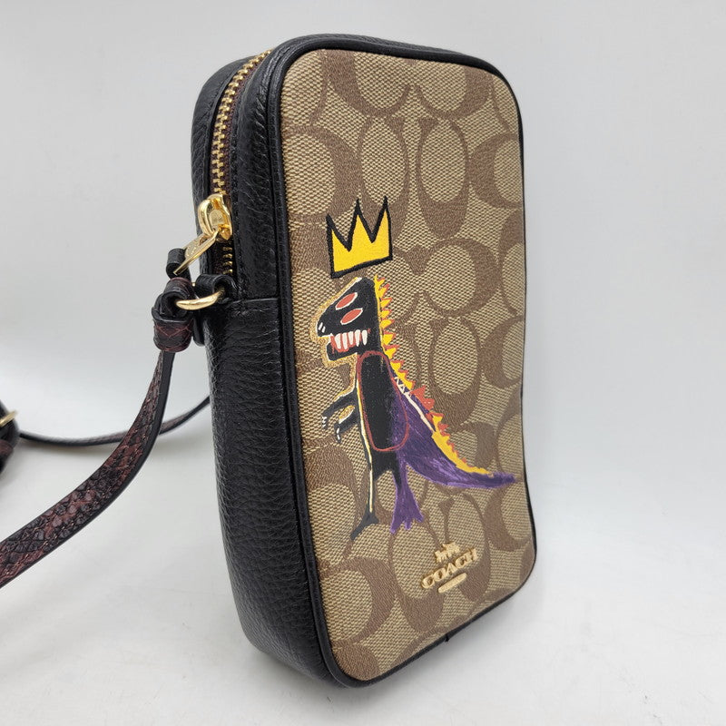 【中古品】【レディース】 COACH コーチ × JEAN MICHEL BASQUIAT ジャン ミシェル バスキア T-REX MINI SHOULDER BAG ミニショルダーバッグ カバン 鞄 180-251113-as-09-izu カラー：ブラウン×ブラック 万代Net店