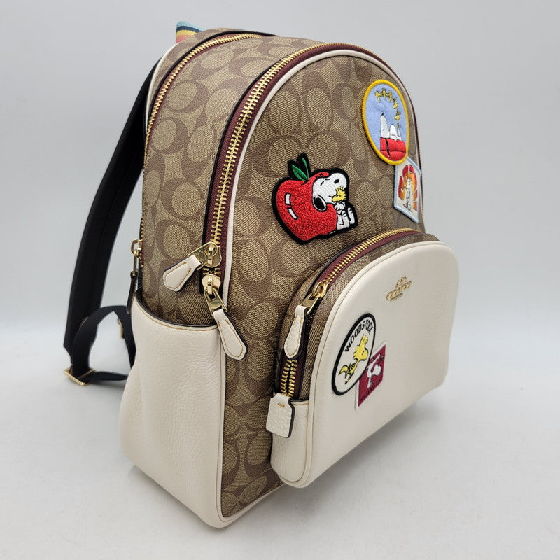【中古品】【レディース】 COACH コーチ × PEANUTS ピーナッツ SNOOPY BACKPACK C4115 スヌーピー バックパック リュック バッグ カバン 鞄 180-251113-as-13-izu カラー：ブラウン×ホワイト 万代Net店