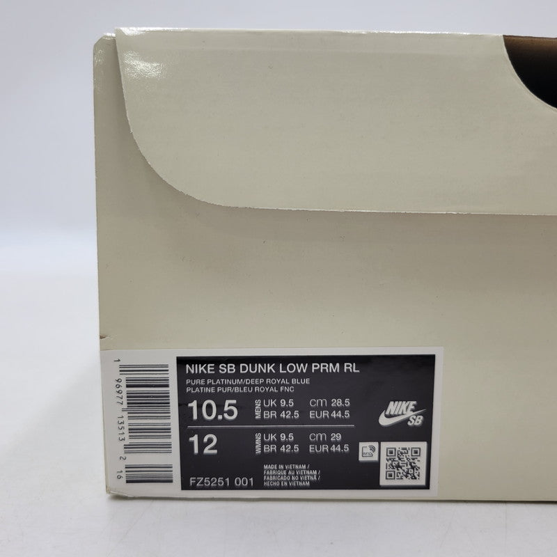 【中古美品】【メンズ】 NIKE SB ナイキエスビー × RAYSSA LEAL ライッサ・レアウ DUNK LOW PRM RL FZ5251-001 SB ダンク ロー プレミアム RL スニーカー シューズ 靴 160-251115-as-28-izu サイズ：28.5cm カラー：PURE PLATINUM/DEEP ROYAL BLUE 万代Net店