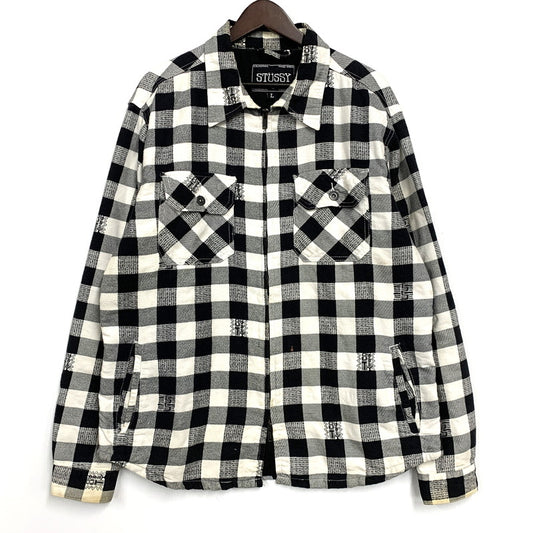 【中古品】【メンズ】 OLD STUSSY オールドステューシー ZIP UP COTTON CHECK L/S SHIRTジップアップ コットン チェック ロングスリーブ シャツ 長袖 トップス 142-251124-as-13-izu サイズ：L カラー：ブラック×ホワイト 万代Net店