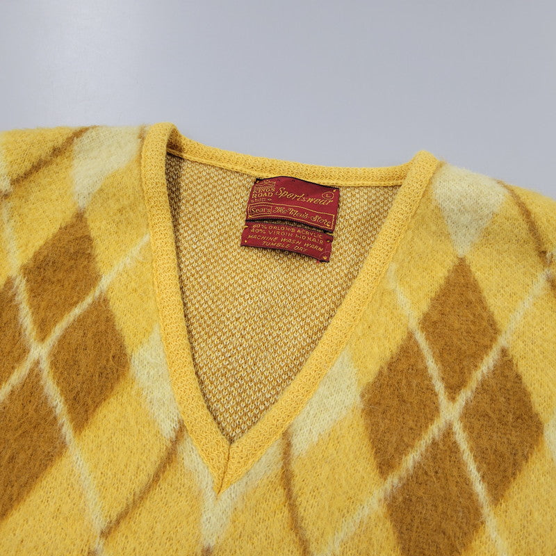 【中古品】【メンズ】 SEARS シアーズ KING ROAD SPORTSWEAR キング ロード スポーツ ウェア 60’S ARGYLE MOHAIR VNECK KINT アーガイル モヘア Vネック ニット トップス セーター 146-251115-ya-02-izu サイズ：L カラー：イエロー 万代Net店