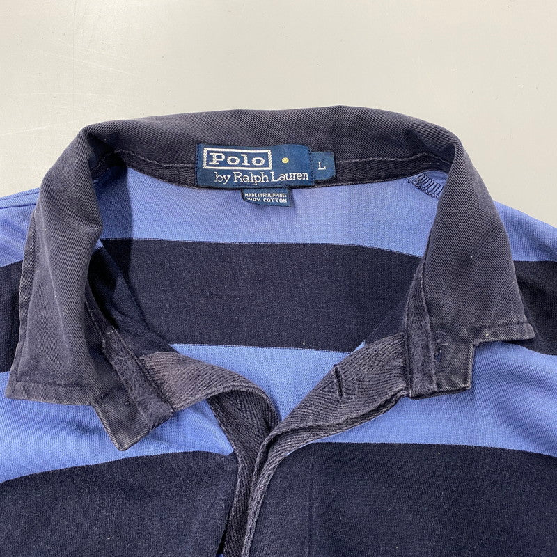 【中古品】【メンズ】 Polo by Ralph Lauren ポロバイラルフローレン 90S BORDER POLO LS SHIRT ボーダー ポロ ロングスリーブ シャツ トップス 長袖 146-251117-cs-19-izu サイズ：L カラー：ブル-×ネイビー 万代Net店