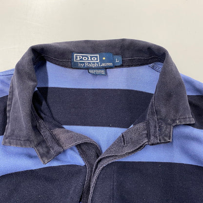 【中古品】【メンズ】 Polo by Ralph Lauren ポロバイラルフローレン 90S BORDER POLO LS SHIRT ボーダー ポロ ロングスリーブ シャツ トップス 長袖 146-251117-cs-19-izu サイズ：L カラー：ブル-×ネイビー 万代Net店