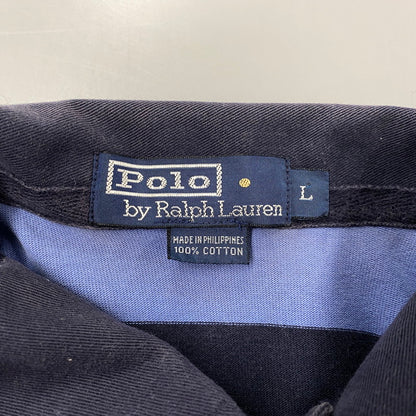 【中古品】【メンズ】 Polo by Ralph Lauren ポロバイラルフローレン 90S BORDER POLO LS SHIRT ボーダー ポロ ロングスリーブ シャツ トップス 長袖 146-251117-cs-19-izu サイズ：L カラー：ブル-×ネイビー 万代Net店