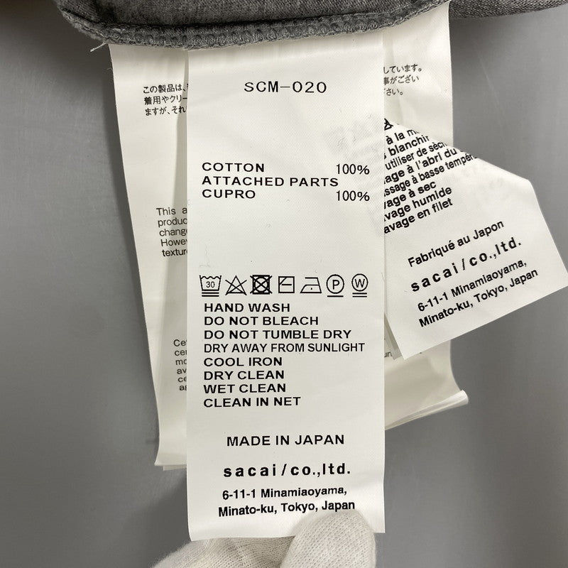 【中古美品】【メンズ】 Sacai サカイ SCM-020 19SS SHORT SLEEVE CUTSEWN ショート スリーブ カットソー トップス 半袖 140-251123-cs-23-izu サイズ：1 カラー：グレー 万代Net店