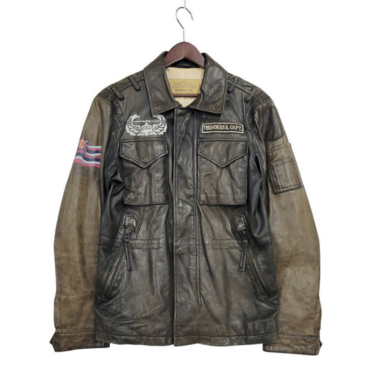 【現状渡し品】【メンズ】 AVIREX アヴィレックス THUNDER BAY 25TH GOAT LEATHER JACKET 6191001 サンダーベイ 25周年記念 ゴートレザー ジャケット アウター 145-251117-as-03-izu カラー：ブラック 万代Net店