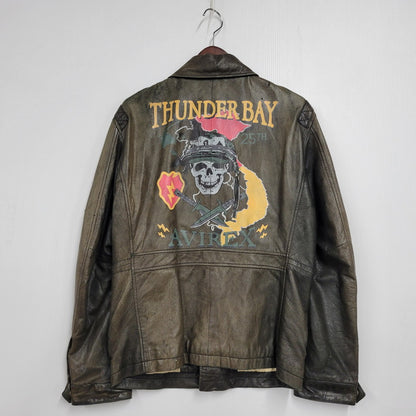 【現状渡し品】【メンズ】 AVIREX アヴィレックス THUNDER BAY 25TH GOAT LEATHER JACKET 6191001 サンダーベイ 25周年記念 ゴートレザー ジャケット アウター 145-251117-as-03-izu カラー：ブラック 万代Net店