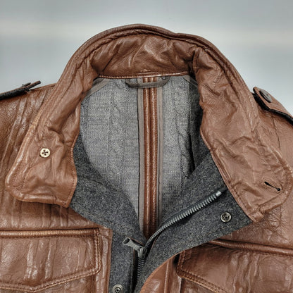 【現状渡し品】【メンズ】 Durban ダーバン W860752-87 M-65 CABLE KNIT LINER SHEEP SKIN LEATHER JACKET ケーブル ニット ライナー シープ スキン レザー ジャケット アウター 145-251128-cs-11-izu サイズ：M カラー：ブラウン 万代Net店