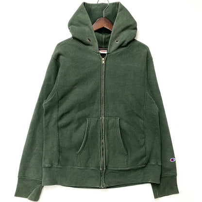 【現状渡し品】【メンズ】 Champion チャンピオン REVERSE WEAVE ZIP UP HOODED SWEATSHIRT リバースウィーブ ジップアップ フーデッド スウェットシャツ USA製 赤単色タグ復刻 パーカー 148-251123-as-15-izu サイズ：XL カラー：グリーン 万代Net店