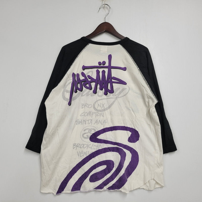 【中古品】【メンズ】 STUSSY ステューシー RAGLAN TEE ラグラン Tシャツ トップス 142-251123-as-31-izu サイズ：L カラー：ブラック×ホワイト 万代Net店