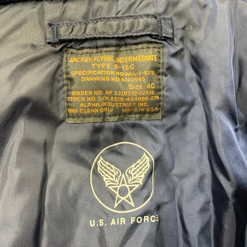【中古品】【メンズ】 ALPHA INDUSTRIES アルファ インダストリーズ MIL-J-6251 USA製 B-15C FLIGHT JACKET フライトジャケット アウター 145-251118-ya-07-izu サイズ：40 カラー：ネイビー 万代Net店
