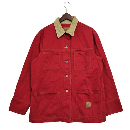 【中古品】【メンズ】 LAUREN JEANS CO. ローレンジーンズカンパニー COVERALL カバーオール 襟コーデュロイ ジャケット アウター 146-251119-as-03-izu サイズ：L カラー：レッド×ベージュ 万代Net店