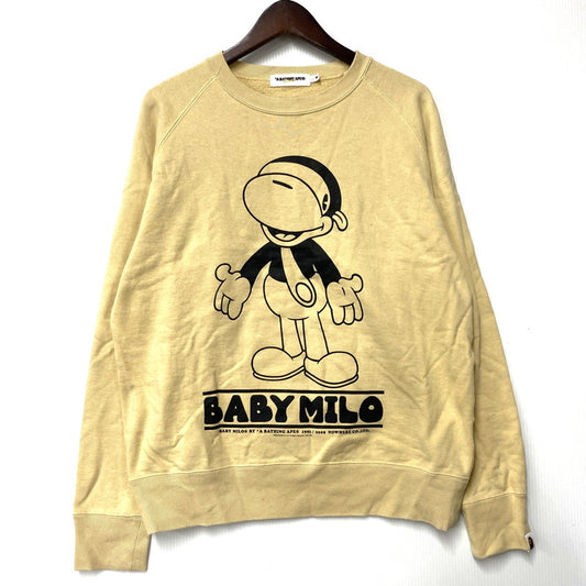 【中古品】【メンズ】 A BATHING APE アベイシングエイプ BABY MILO PRINT RAGLAN SWEAT ベイビーマイロ プリント ラグラン スウェット 長袖 トップス 142-251202-as-24-izu サイズ：M カラー：イエロー系 万代Net店